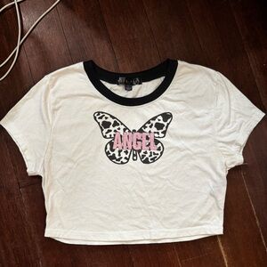 GRAPHIC BUTTERFLY ANGEL CROP TOP COW PRINT RINGER TEE 2000s 90s 🎀💓
